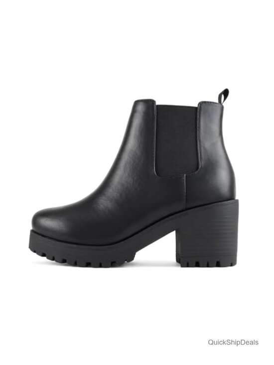 Shoes - Women's Ankle Bootie with Chunky Heel & Lug Sole Platform